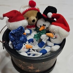 Festive Snowman and Bear Plush Set